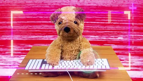 teddy bear working on a computer