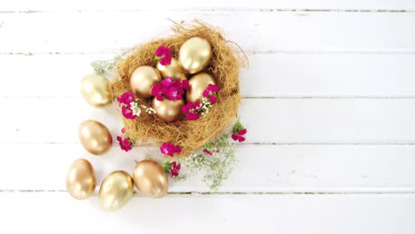 golden easter eggs in the nest