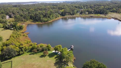 a drone shot overlooking a lake on a beautiful day