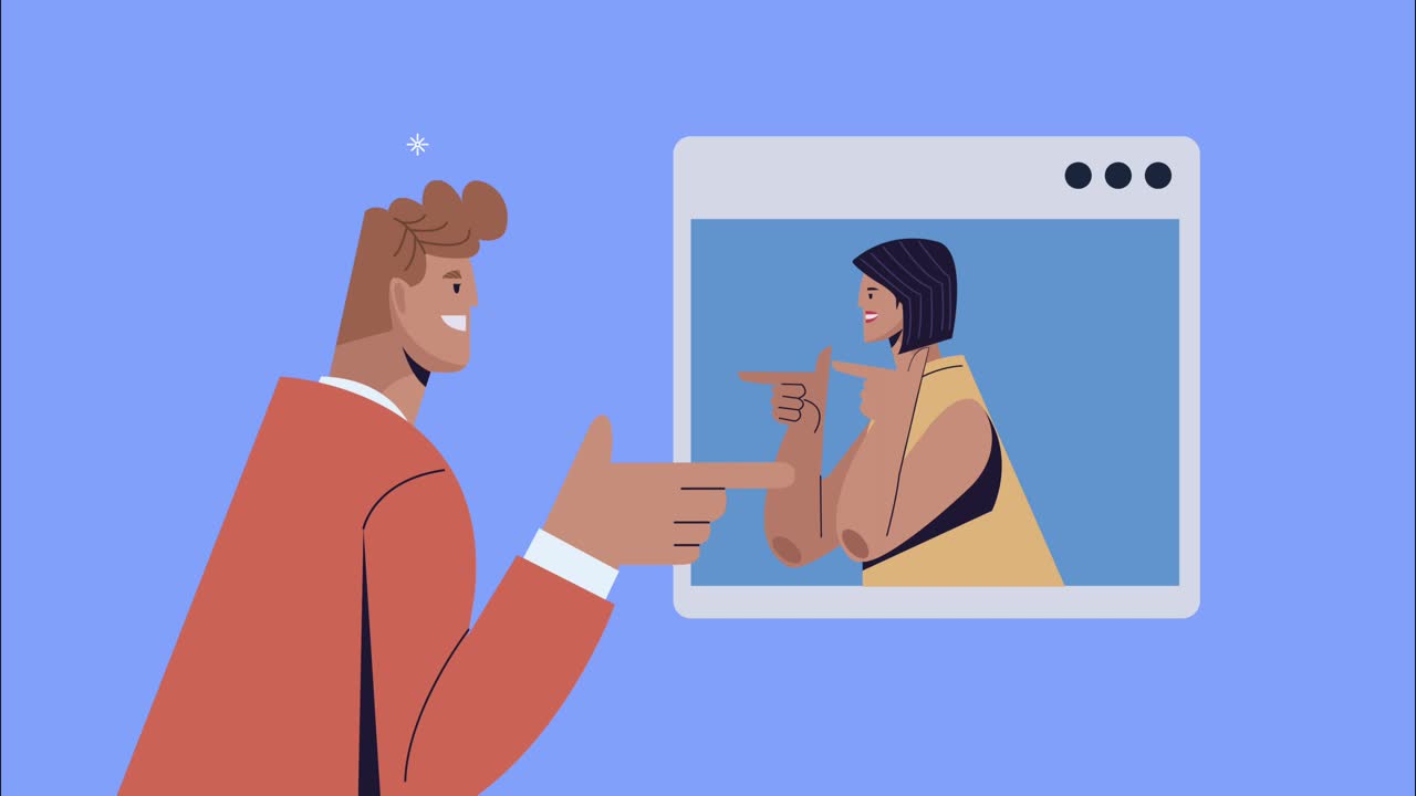 young couple communicating in webpage