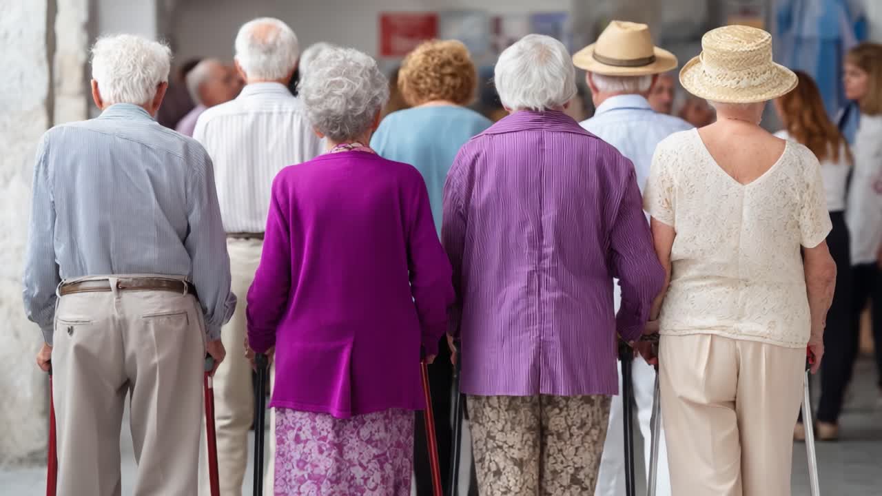 A Group of Elderly Individuals Walking Together, Emphasizing Community and Connection Among Seniors in a Shared Space