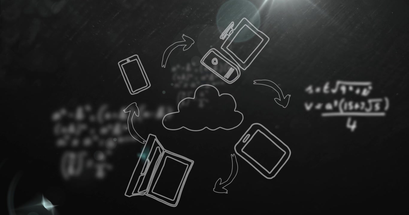 Animation of data processing with network of connections and cloud icon