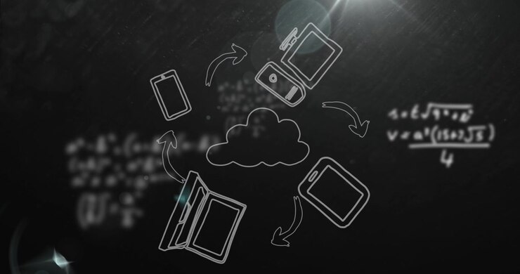 Animation of data processing with network of connections and cloud icon