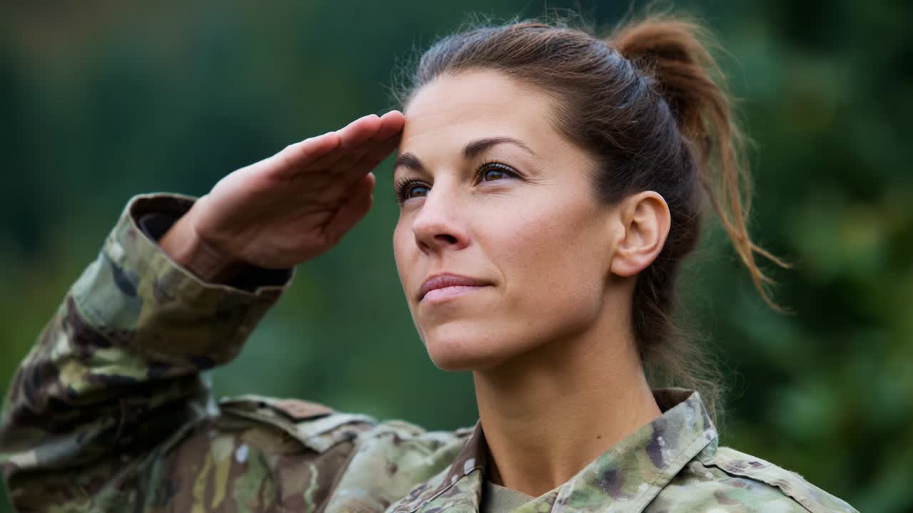 A powerful portrayal of a soldier in military uniform performing a salute, symbolizing respect and duty, showcasing the strength and dedication of service members in an inspiring outdoor setting