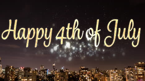 animation of happy fourth of july text over cityscape