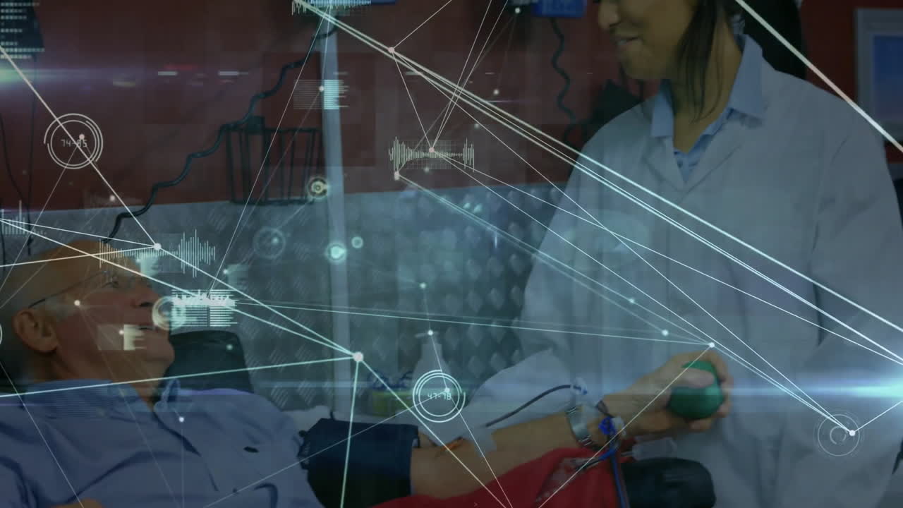 두 인종의 여성 과학자에 대한 연결의 애니메이션