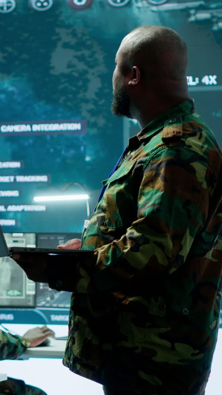 Vertical Video Cybersecurity team operates in an advanced military command center