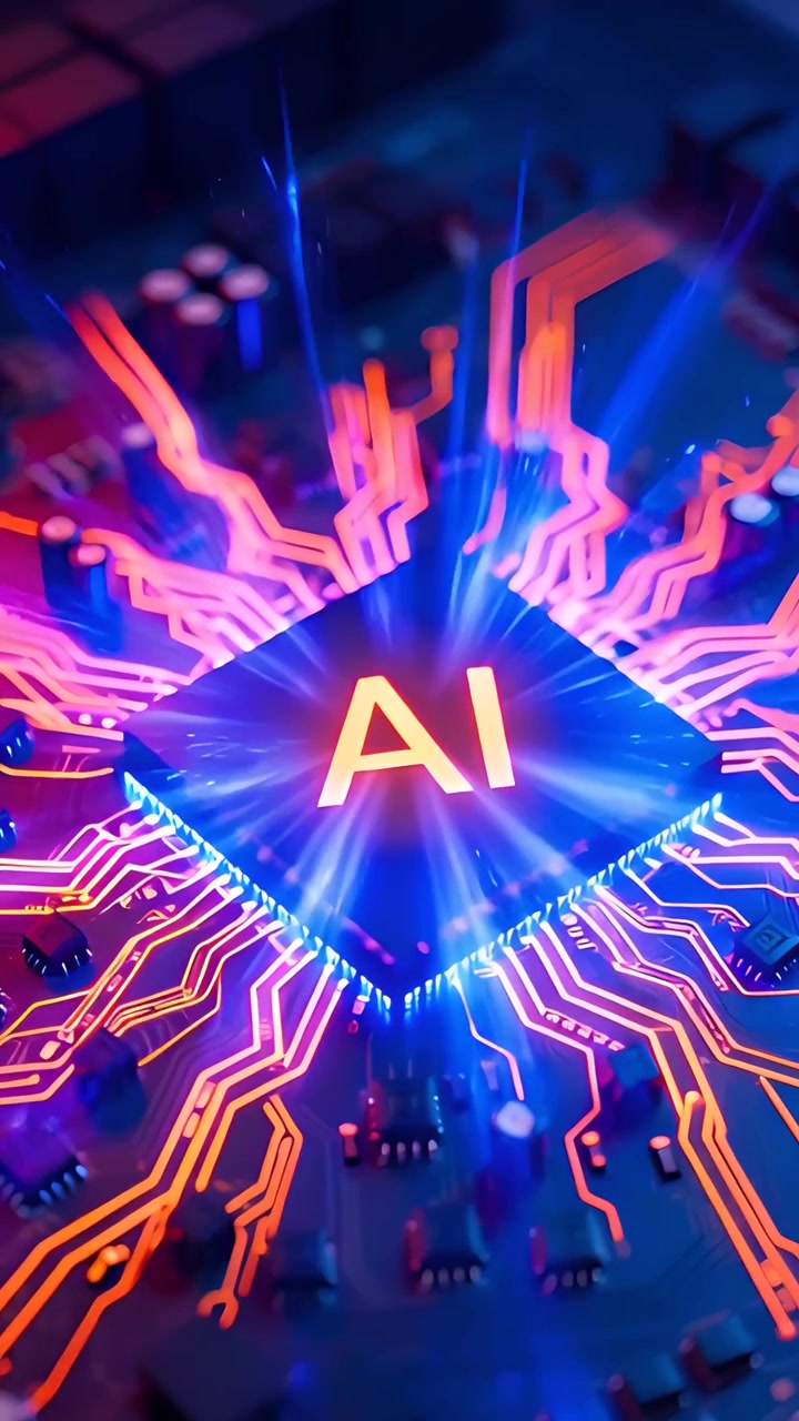 Sfondo Tecnologico Futuristico con Scheda Madre e Chip AI 4K