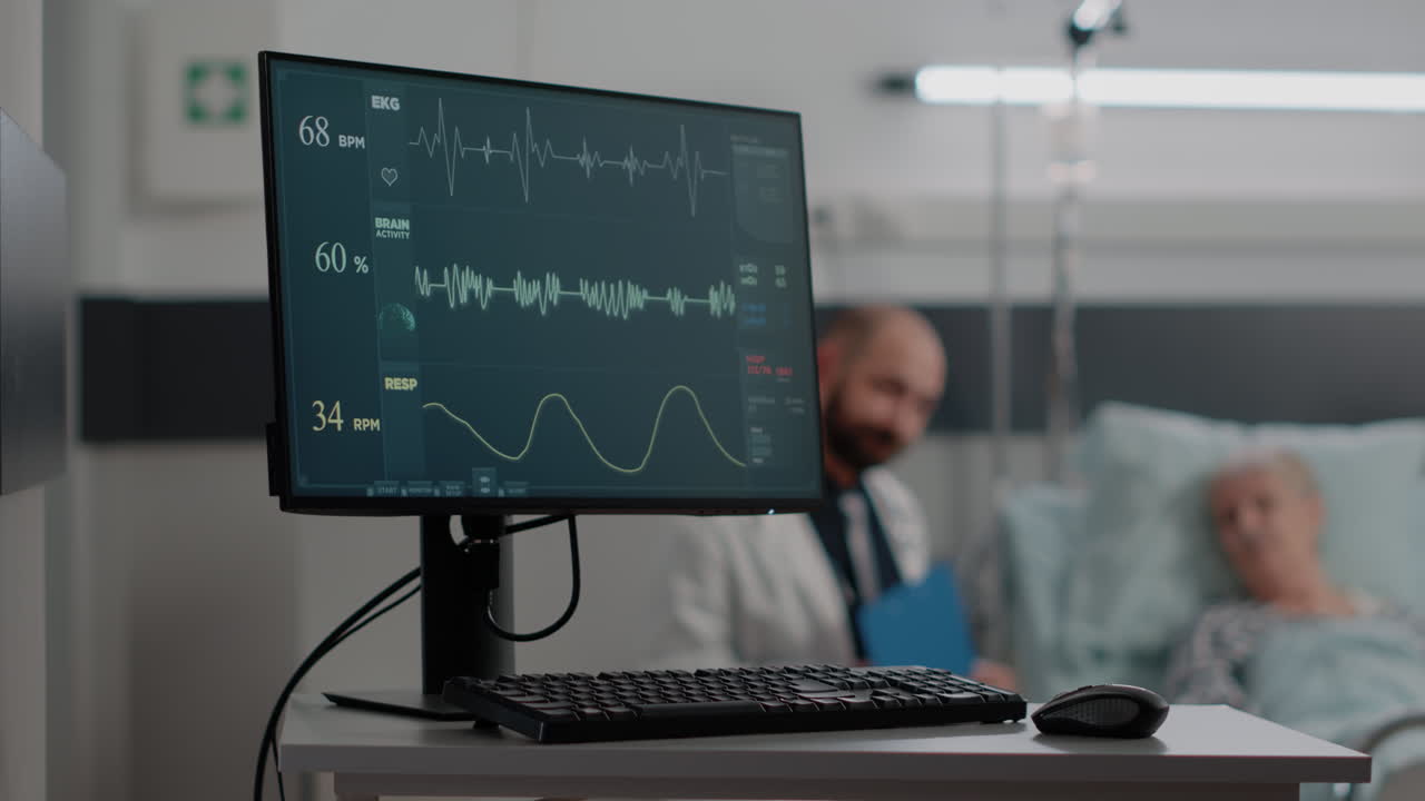 Close up of heart rate monitor measuring heartbeat and pulse