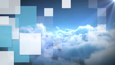 animación de formas geométricas coloridas en movimiento sobre nublado