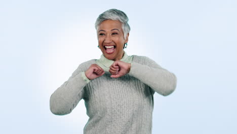 dance, celebration and senior woman in studio