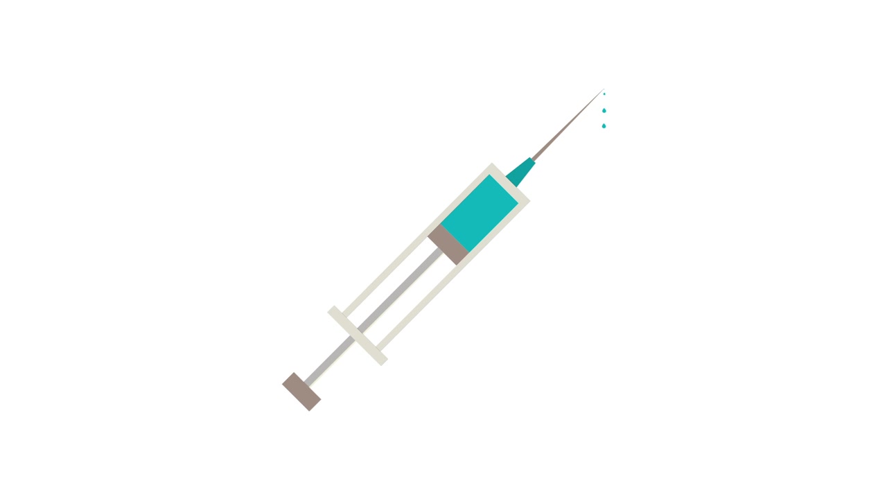 Animated Syringe Filling with Blue Liquid and Expelling Drops
