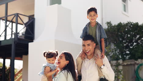 family, garden and happy from fun at new house