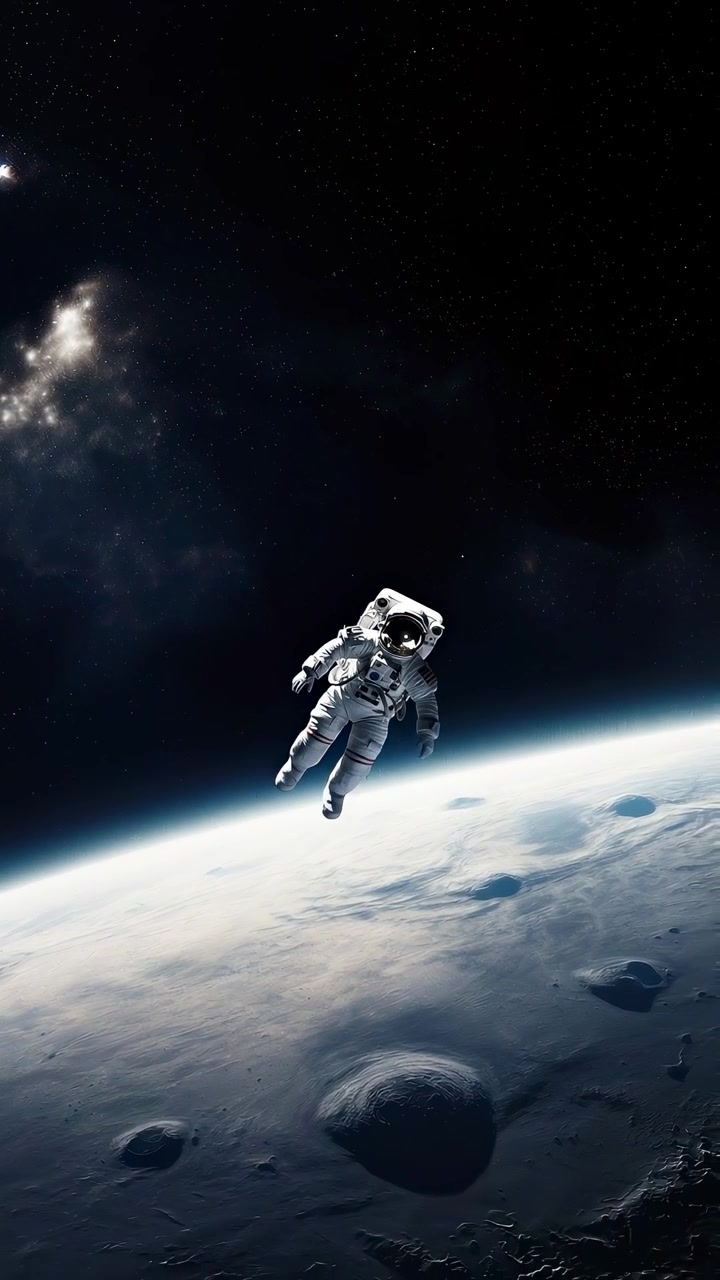 Astronaut Floating in Space Above a Planet