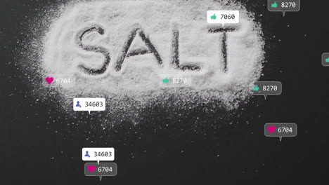 word salt written in salt with social media likes animation over it