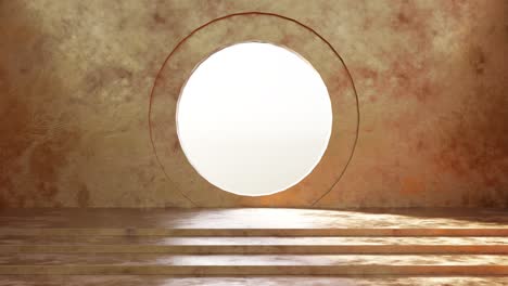 empty room with oval window and steps