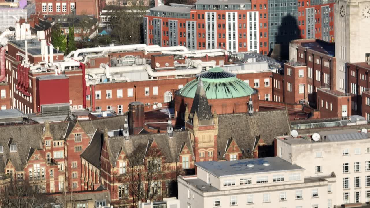Aerial View of a Large Campus with Mixed Architecture Buildings