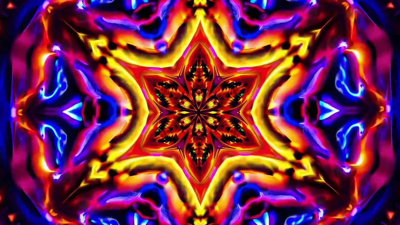 Motivo caleidoscopico vivace con colori neon in un design simmetrico