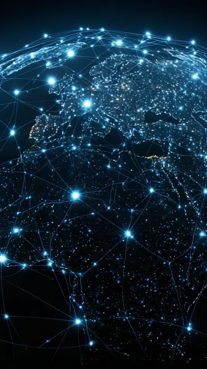 A Stunning Visual Representation of a Digital World Map Connected by Bright Networks of Light, Showcasing Global Interconnectivity and Technology