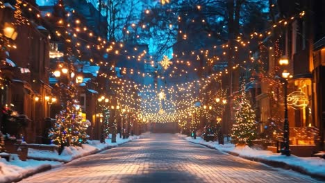 winter street decorated for christmas