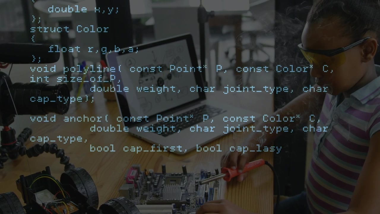 Animation of data processing over two african american schoolgirl