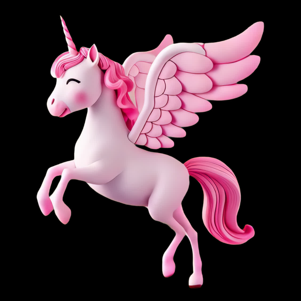 Cute 3d unicorn animation isolated asset, transparent 4K video, alpha channel, ProRes 4444