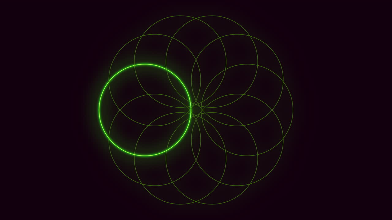 ярко-зеленый круг, окруженный излучающимися линиями темных точек