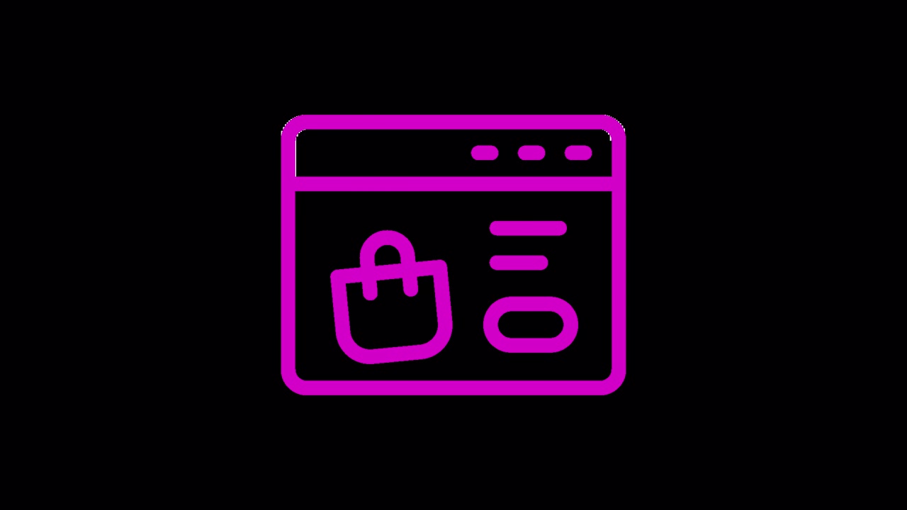 Icône animée de site e-commerce avec panier d'achat et profil utilisateur