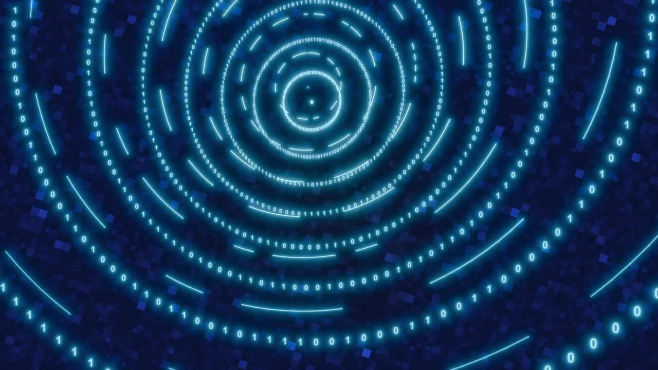 Neon Digital binary tunnel. Seamless loop 4k background for network, big data, data center, digital event