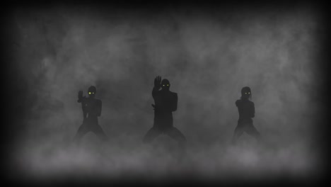 funny zombies group dancing. halloween concept