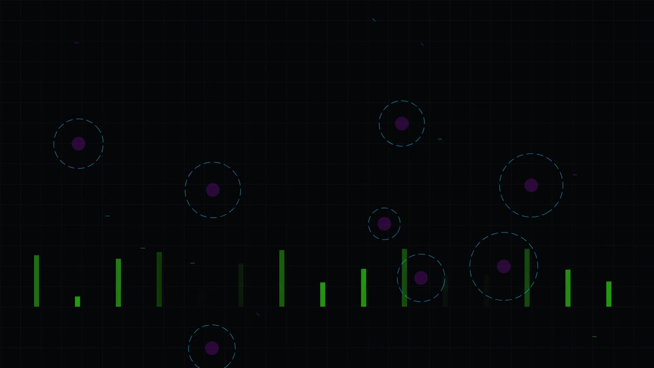 Abstract Digital Audio Visualizer with Pulsing Circles and Bars