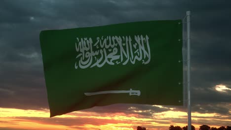 la bandera de arabia saudita ondeando en cámara lenta 3d haciendo un fondo dramático del cielo - bucle sin costuras 4k