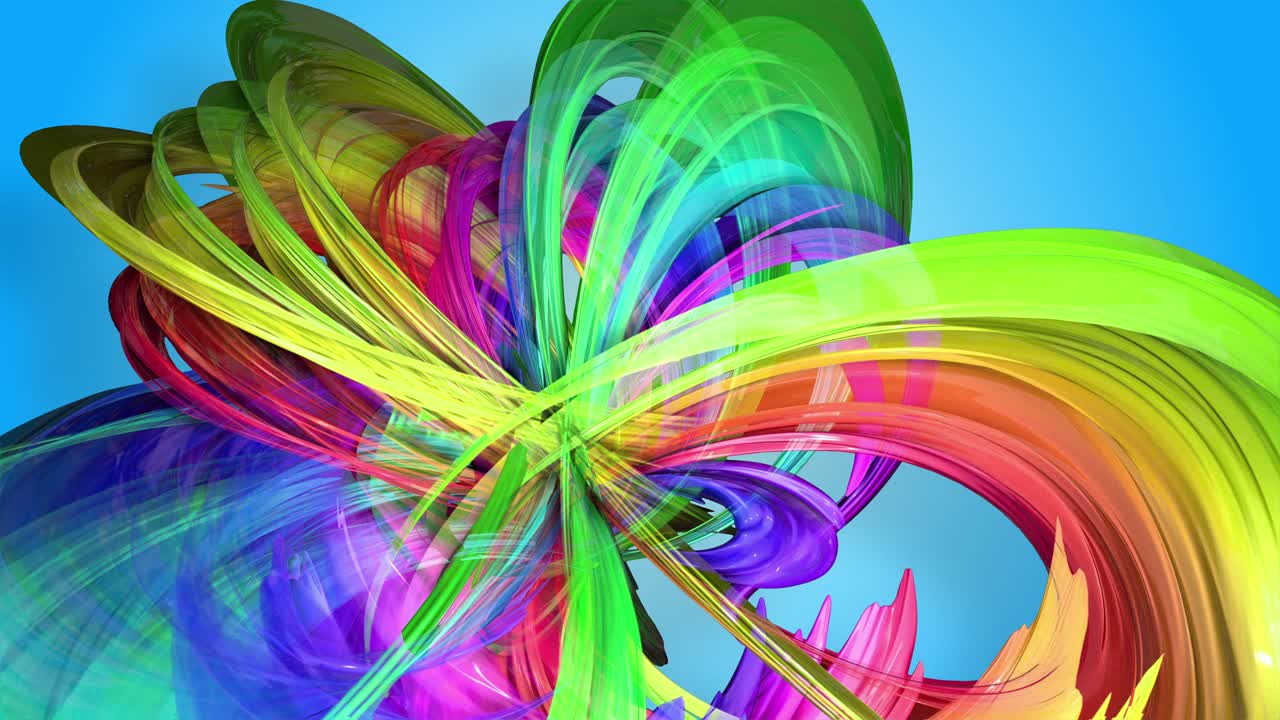 무지개 줄무는 원형으로 움직이고 추상적인 배경으로 휘어집니다.