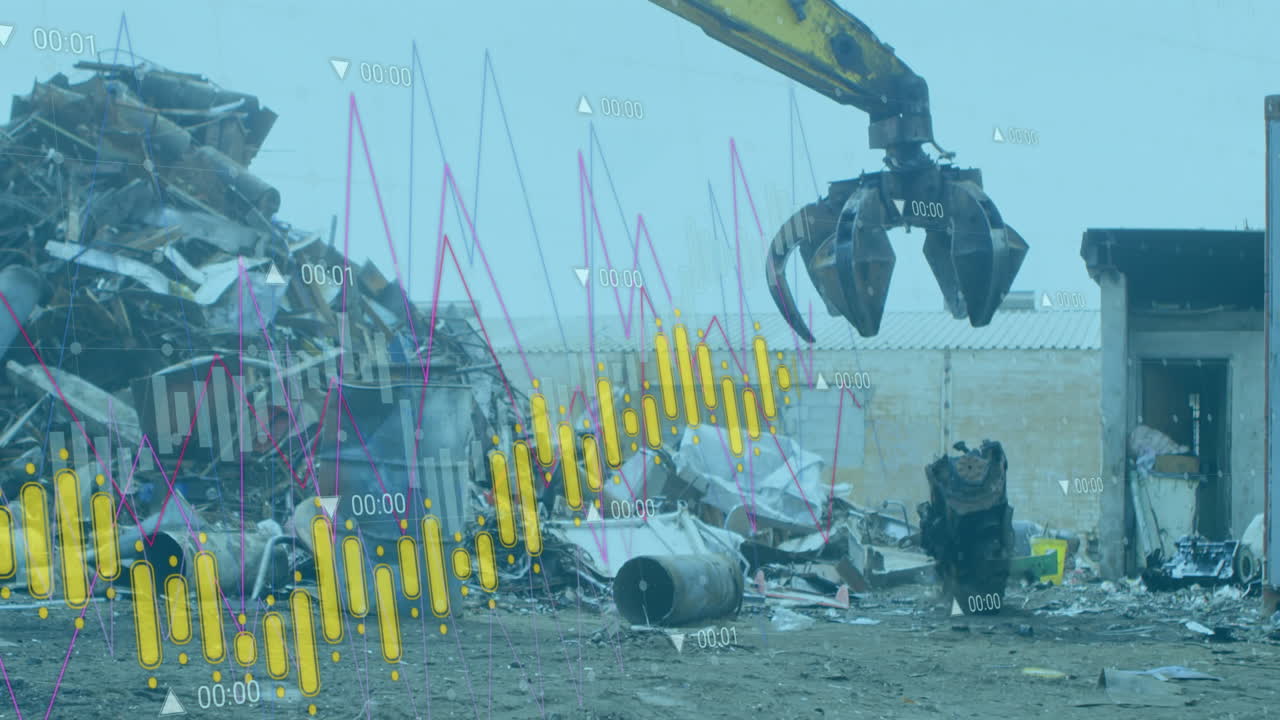 쓰레기 매립장에서 폐기물을 분리하는 기계에 대한 데이터 처리 애니메이션