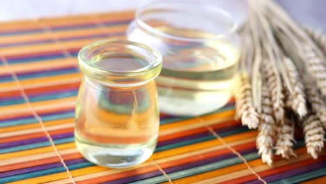 Top-view-of-wheat-cooking-oil-bottle-on-table