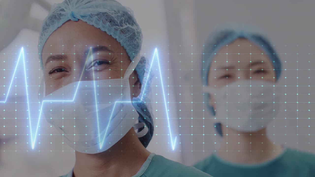 animación de cardiógrafo sobre diversos cirujanos que trabajan en el hospital