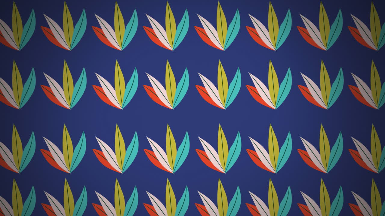 animación de iconos en forma de hoja en un patrón sin costuras contra el espacio de copia en fondo azul
