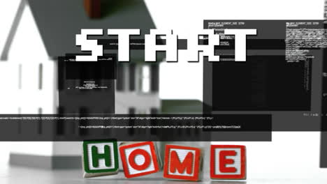 animación de inicio de texto y procesamiento de datos sobre la casa.