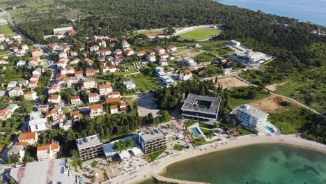 small town of novalja on the island of pag in croatia - aerial drone shot