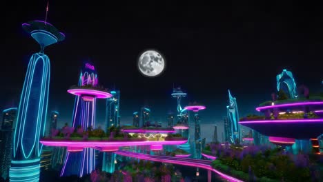 glowing neon futuristic city at night