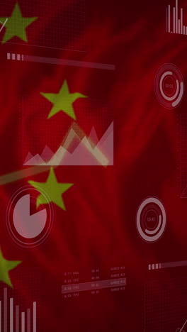 animación de datos financieros y gráficos sobre la bandera de china