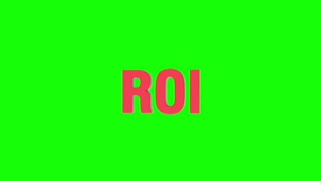 roi return on investment 3d text animation isolated on clean white background with chroma key and alpha channel to remove or replace background, 3d animation, 3d rendering