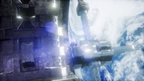 estación espacial y tierra. animación en 3d