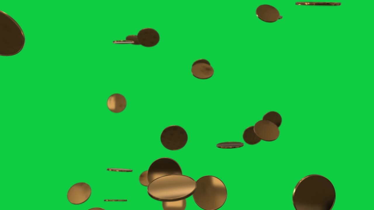 gran ganancia de monedas en cámara lenta pantalla verde