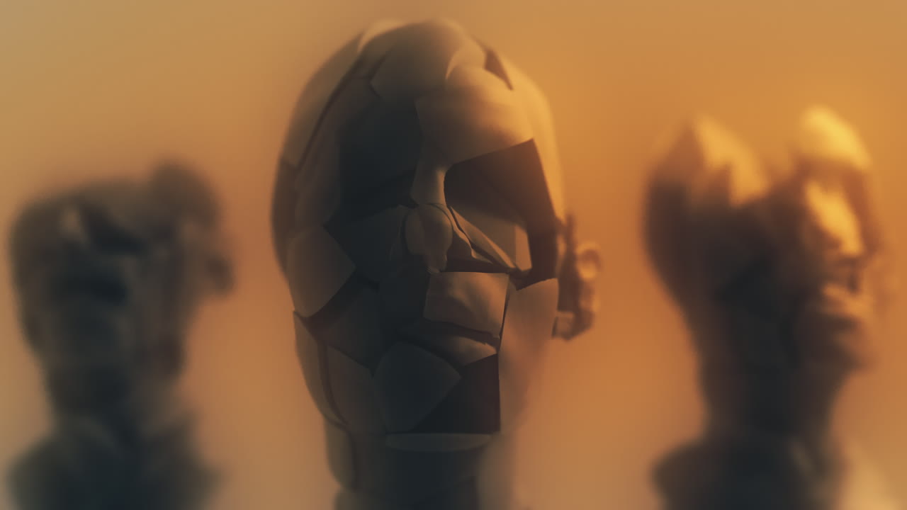 Crushed android heads on spikes on the yellow background