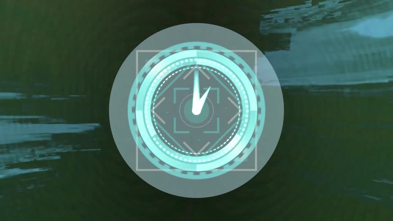 소음과 함께 화면 위의 시계와 함께 범위 스캐닝의 애니메이션 검은 바탕