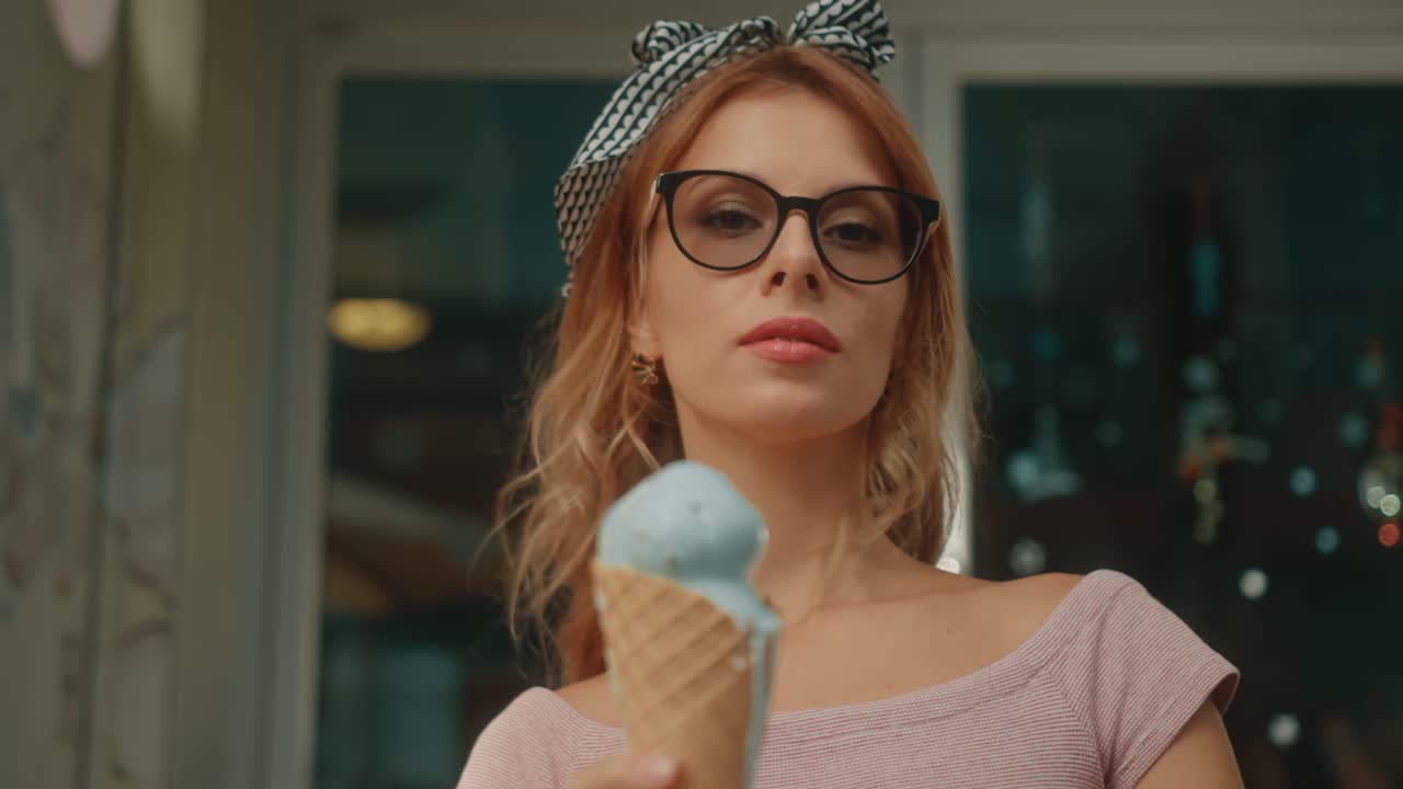 Woman enjoying an ice cream cone