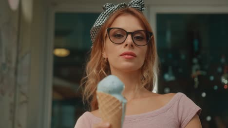 woman enjoying an ice cream cone