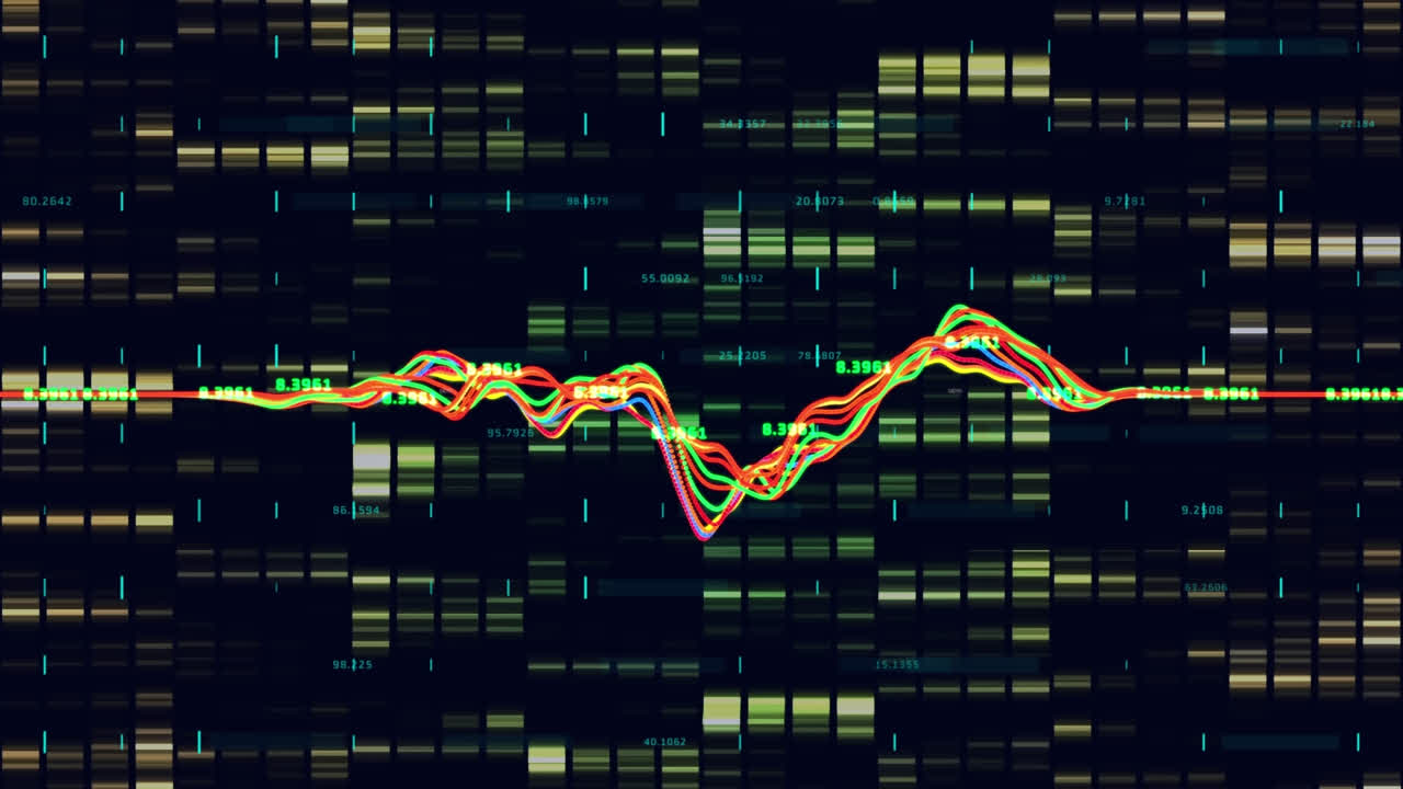 animación de la cadena de adn sobre el procesamiento de datos y la cuadrícula