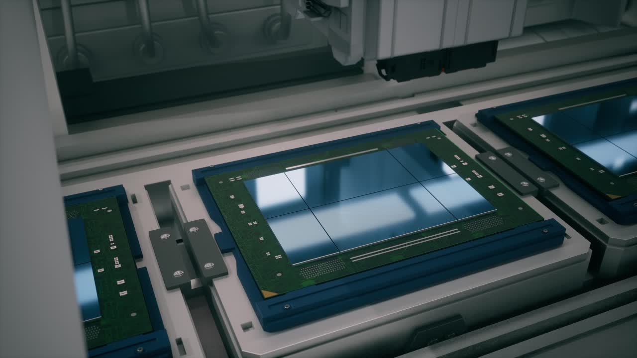 Electronic Circuit Boards On A Modern Assembly Line, Computer Processors Or Microchips On A Production Line
